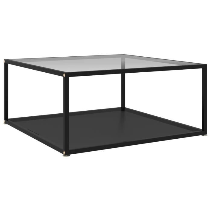 Table à thé Transparent et noir 80x80x35 cm Verre trempé-FOE