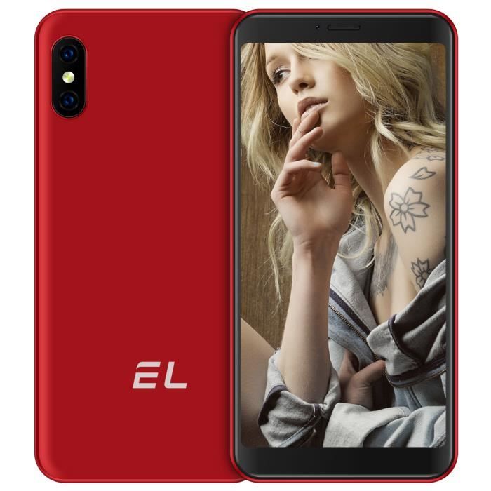 Téléphone portable 4G EL-6C moins cher Triple Caméras Expansion 128Go HD 5.5- Écran 2520mAh Smartphone Rouge