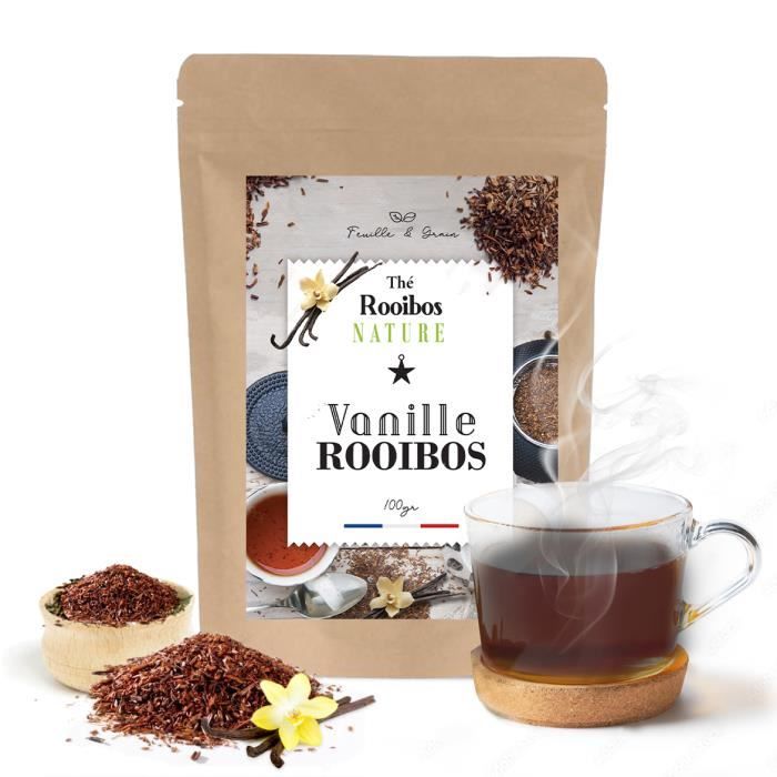 Vanille Rooibos Rouge Naturel Feuilles Entières - Afrique du Sud - Produit Idéal pour Infusion et Tisane Sans Théine - 100 g