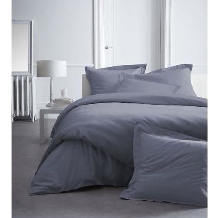 Drap Housse 160X200 2 personnes Percale uni gris PREMIUM