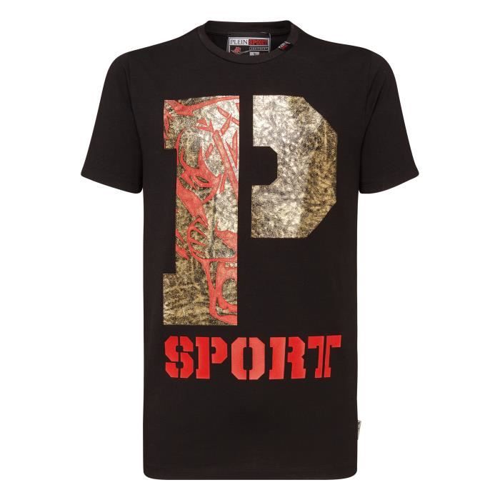 PLEIN SPORT Tshirt - Black White and Red - For Men - édition -P Sport- - Référence : MTK2580SJY001N0270