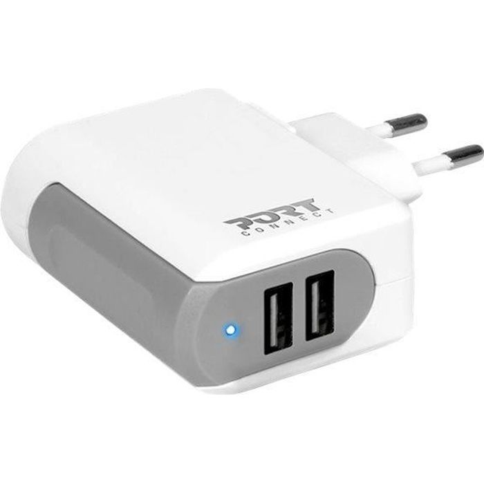 PORTDESIGNS Adaptateur secteur - 3.4 A - 2 connecteurs de sortie (USB) - 17 W - Blanc