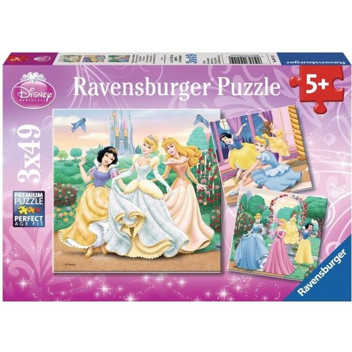 PRINCESSES DISNEY Puzzles 3x49 pièces - Rêves de princesses - Ravensburger - Lot de puzzles enfant - Dès 5 ans