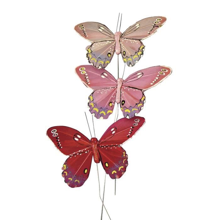 Papillon en plumes, teintes roses, 10 cm, sct.-LS 3 pces