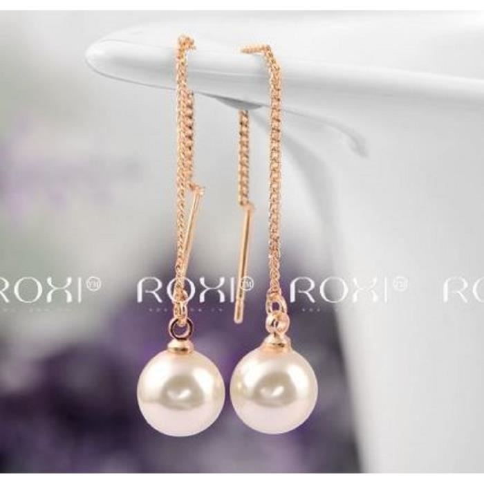 Boucles d'Oreilles Pendantes Perle Nacrée sur Chaine