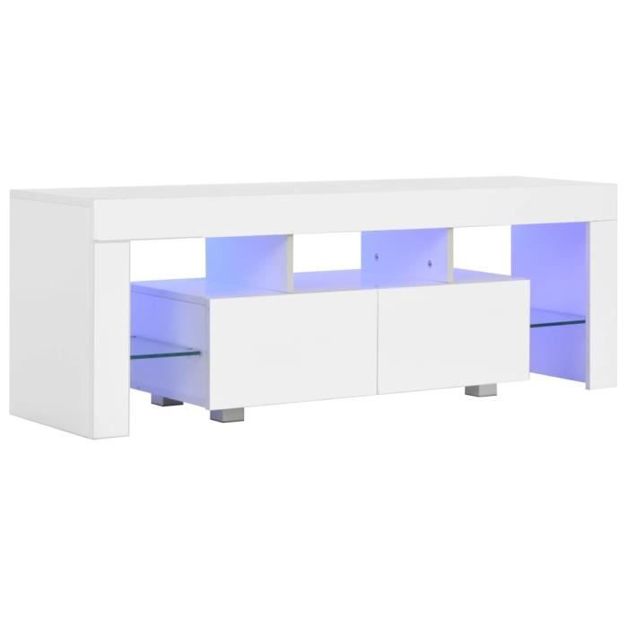 WIP Meuble TV avec lumière LED Blanc brillant 130 x 35 x 45 cm