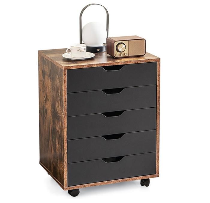 giantex caisson de bureau 5 tiroirs à roulettes-commode meuble de rangement-support d'imprimante-49x40x65 cm-brun industriel