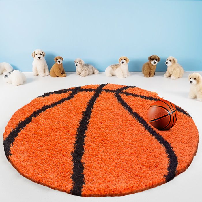 Teppium Tapis enfant rond orange noir forme basket tapis à poils longs pour chambre denfant taille 100 cm rond