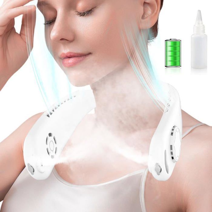 Brumisateur Ventilateur Portable de Cou et Tete avec Flux d'air à 360°, 4 Niveaux Personnel Sans Lame et Mains Libres, Cadeau Pour Femmes et Hommes Bleu Brumisateur Ventilateur Portable de Cou et Tete avec Flux d'air à 360°, 4 Niveaux Personnel Sans Lame et Mains Libres, Cadeau Pour Femmes et Hommes Bleu