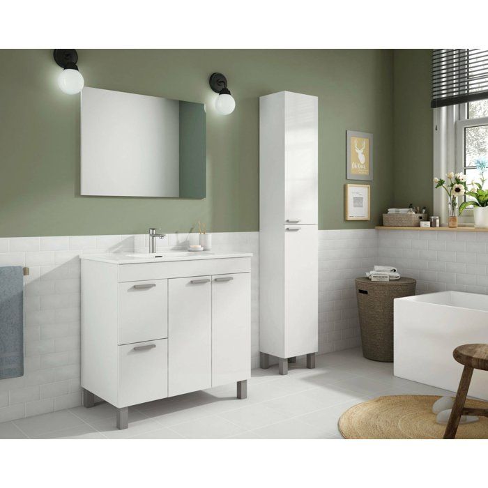 Meuble sous lavabo Dgabett - Dmora - Melaminè - Blanc brillant 80x80h45 cm Meuble sous lavabo Dgabett - Dmora - Melaminè - Blanc brillant 80x80h45 cm
