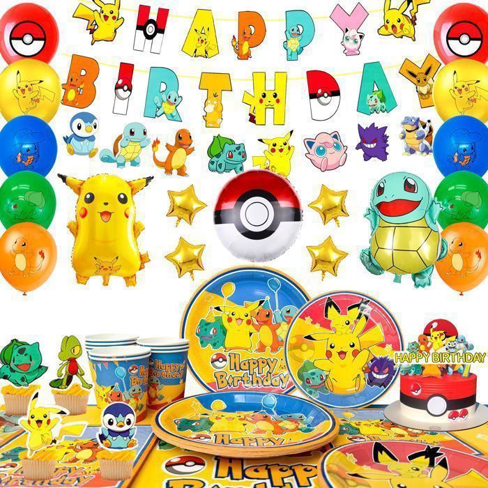 Lot Kit Pack Anniversaire Pokemon Pikachu 2024 - assiette 18cm gobelet