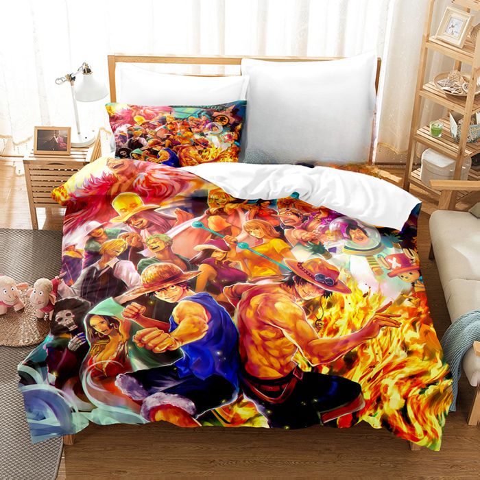 Parure De Lit One Piece Luffy Gear 5 - Housse De Couette 140x200 + Taie 63x63 Cm - Noir Et Blanc Réversible