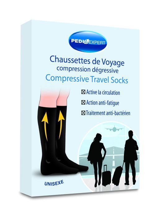 Chaussettes de Voyage - Pediexpert - M - Compression Dégressive - Respirantes - Unisexe