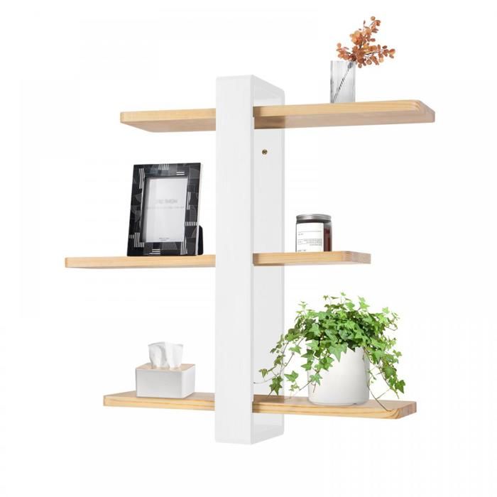 Étagère de rangement suspendue style minimaliste en bois de salon et chambre - ERROLVES - Blanc et Bois - 58*50*16 CM