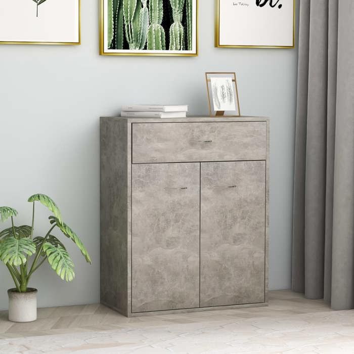 SALE 2025Meuble bas bahut vaisselier - Buffet - Gris béton - 60x30x75 cm - bois dingénierie 19 Kg 4889