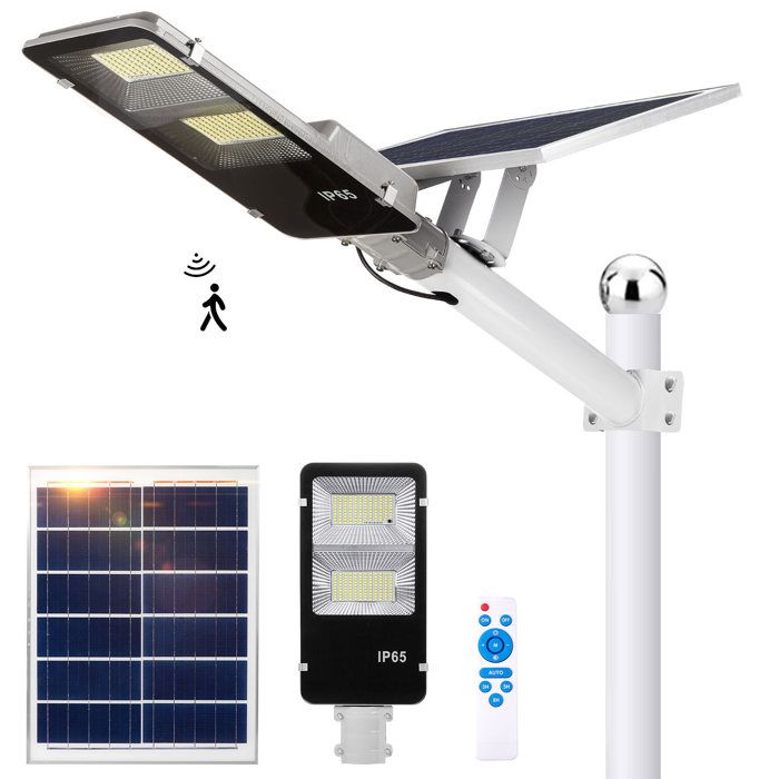 Solaire Exterieur Lampadaire avec Détecteur de Mouvement Télécommande 233 LED 6500K IP65 Éclairage de Sécurité Dextérieur