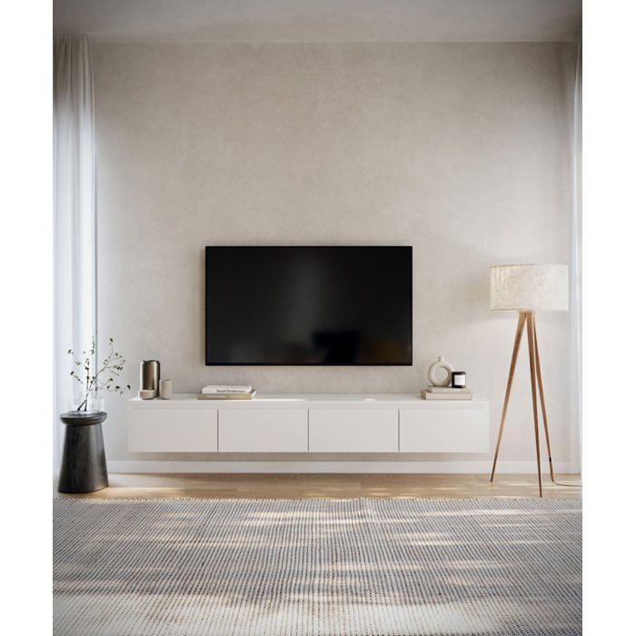Meuble TV 4 portes -suspendu - BEMMI- 200 cm - blanc