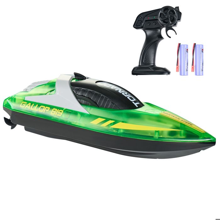 Wyxron Bateau Requin Télécommandé – Double Hélice, 2 Batteries Rechargeables 500mAh – Portée 40m – Cadeau Piscine Enfant 6-12 Ans