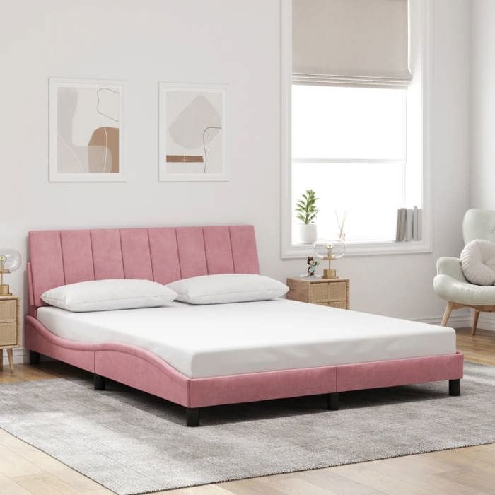 Lit Double Adulte Cadre de lit - SOLOMON - rose 160x200 cm 100 % polyester velours JILLS 88052
