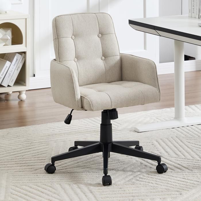 chairus Chaise de Bureau Ergonomique Fauteuil Réglable en Hauteur pour Chambre Bureau Chaise Pivotante avec roulettes Lin