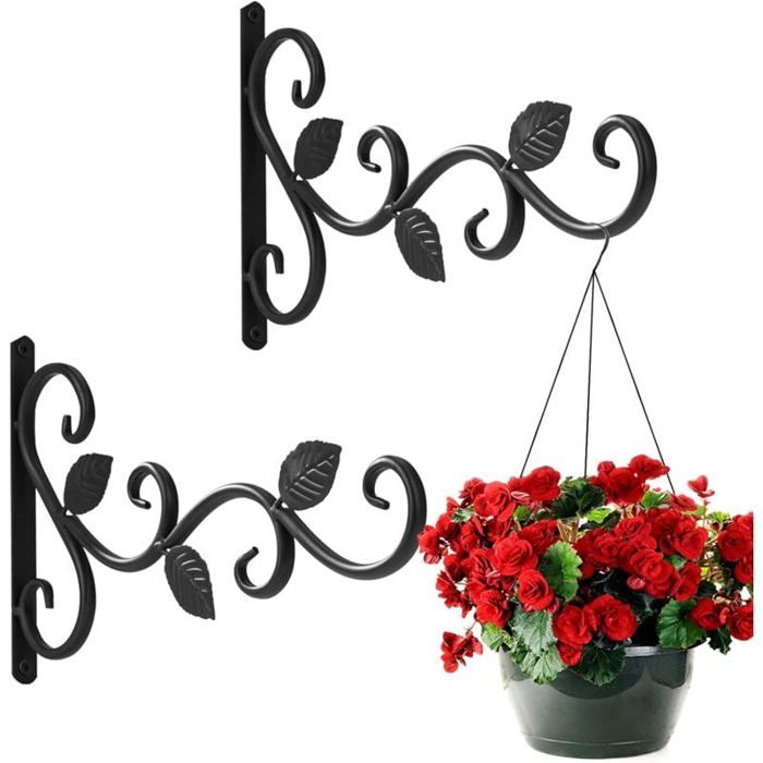 Supports de Panier Suspendu Crochets de Suspension Muraux en Fer Métal Supports d’accrochage pour l’extérieur(2 Pièces)