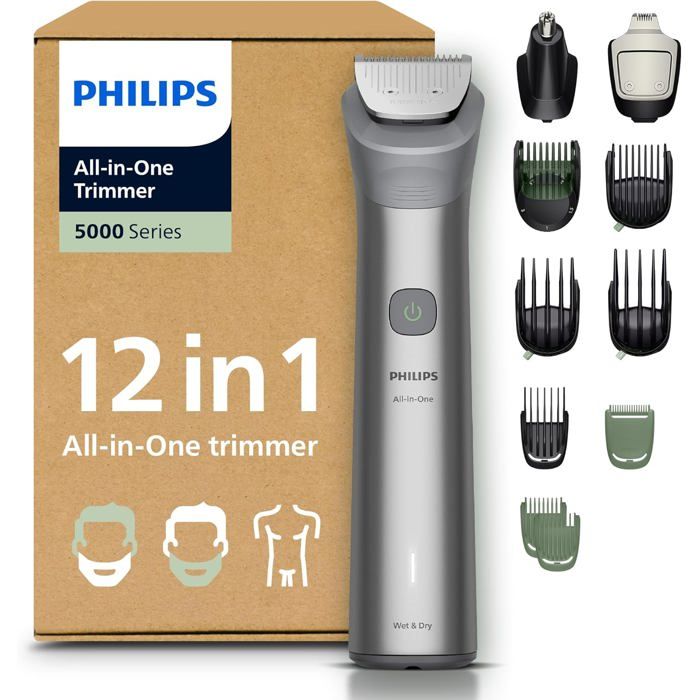 Tondeuse Philips Multigroom série 5000 MG595230 12 accessoires lames auto affûtées