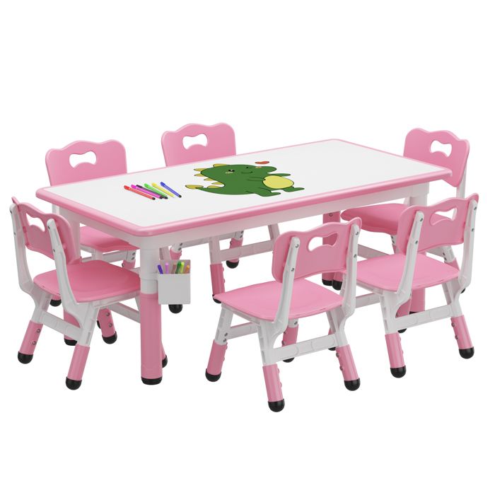 Table Enfant avec 4 Chaises Réglable en Hauteur Table a Dessin Enfant avec Plateau à Graffitis 24+ Mois 120 X 60 X 48CM - Rose