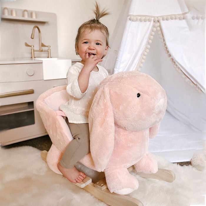 Cheval à bascule en forme de lapin porteur pour bébés et enfants de 18-36 mois jouet éducatif et interactif 60 x 33 x 50 cm rose