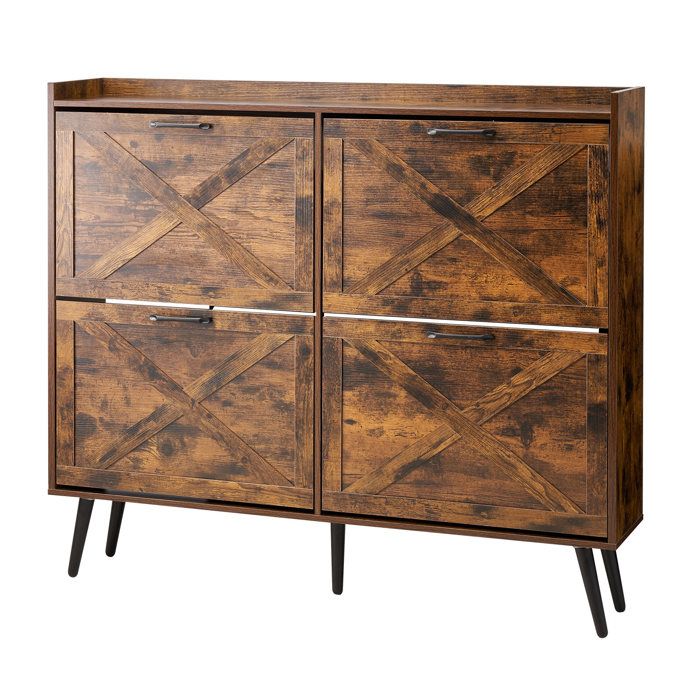 Meuble à Chaussures-VEVOR-avec 4 Tiroirs Rabattables-Armoire de Rangement à Chaussures de Style Ferme-Marron