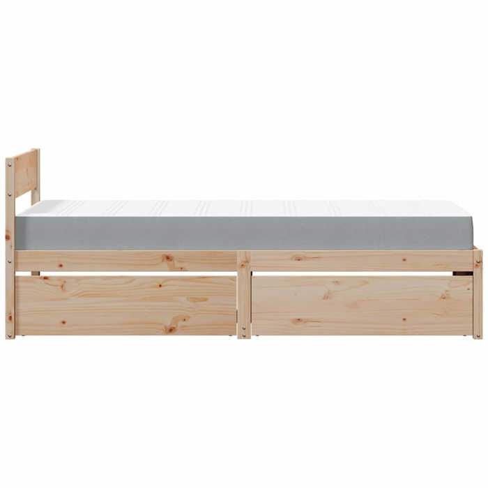 BURKE* Lit simple 90x200cm moderne Structure de lit avec tiroirs avec matelas bois massif de pin- LL490