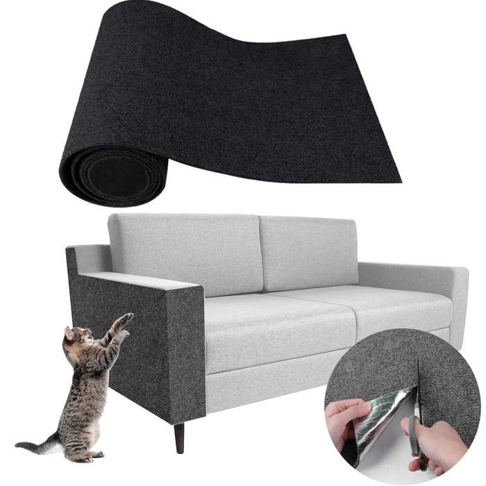 Tapis griffoir pour Chat adhésif 300x40x0.4cm Tapis grattoir Protection canape Chat Anti Griffe (Noir)