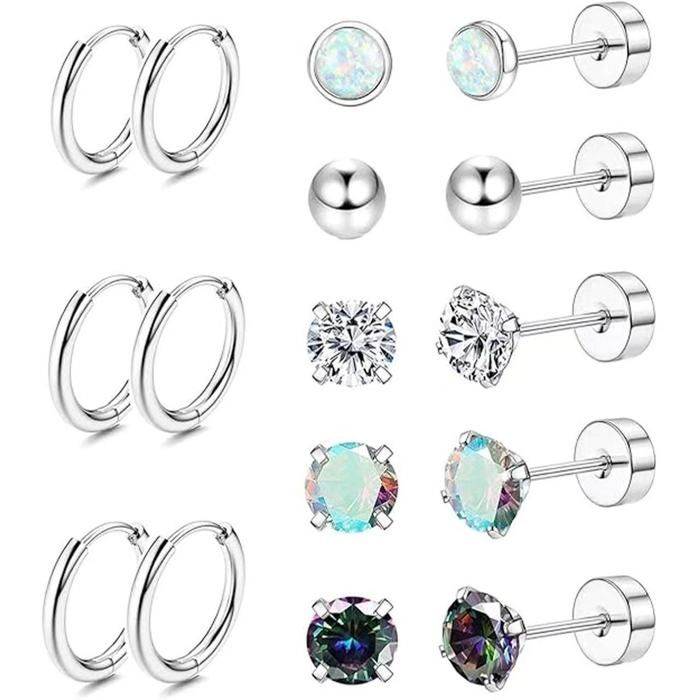 8Paires Boucles dOreilles Femme Argent/Or Hypoallergéniques Lot Boucles dOreilles Femme