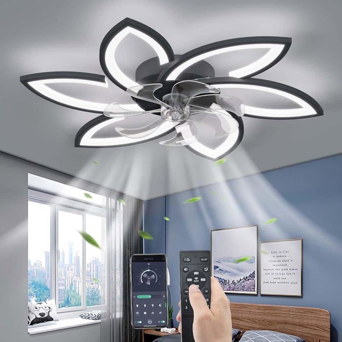 Sourdine Ventilateur de Plafond avec lumière avec télécommande LED Dimmable Lampe de Plafond Moderne Ventilateur de Plafond 78CM