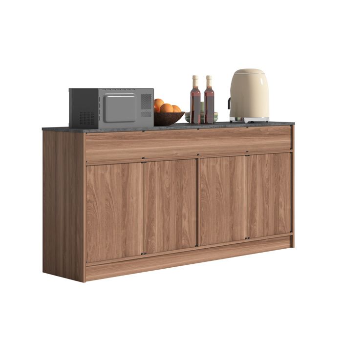 Buffet de cuisine 160 cm avec 3 tiroirs et étagères réglables meuble de rangement MDF décor noyer