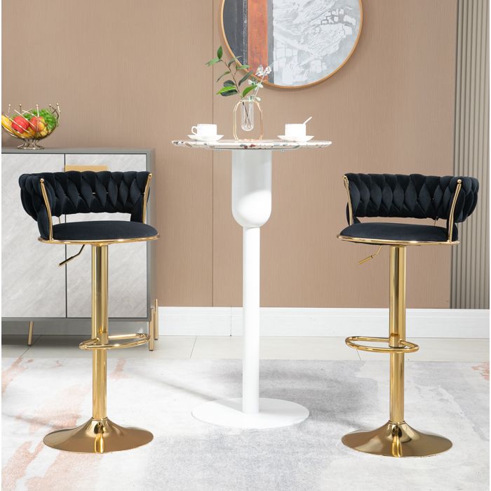 MEUVYX Chaise de bar pivotante 360° réglable en hauteur lot de 2 dossier accoudoirs en velours noir et base or 54 × 46 × 78 5-97 cm