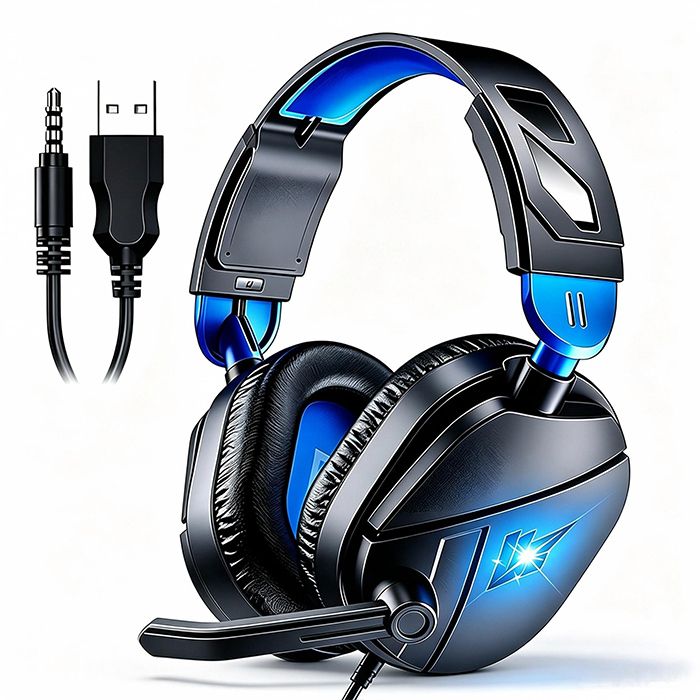 Casque Gamer Filaire avec Anti-Bruit Son stéréo Casque Gaming USB RGB Casque Filaire 2M pour PC/PS4/PS5/Xbox/Switch - Noir+Bleu
