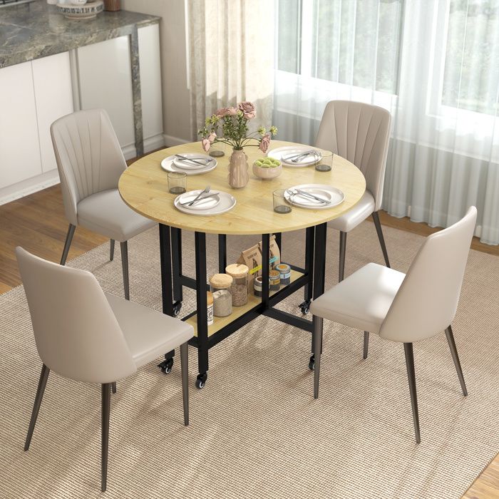 Table pliante roulante - Zephmum - 4 pers étagère 100x100x75 cm chêne