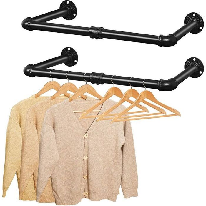 Paire Portant à Vêtement Industriel Porte Manteaux Amovible 92cm Tringle