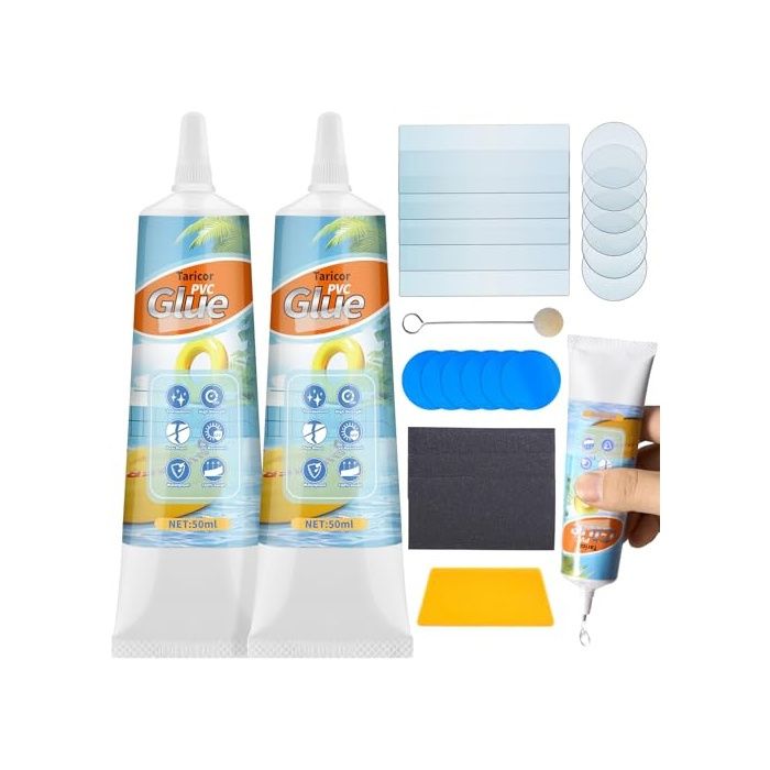 Kit Reparation Piscine100ml (50mlx2) Kit de Réparation pour Piscine Kit Réparation Spa Gonflable avec 17pcs Rustine 50ML*2P BACHE