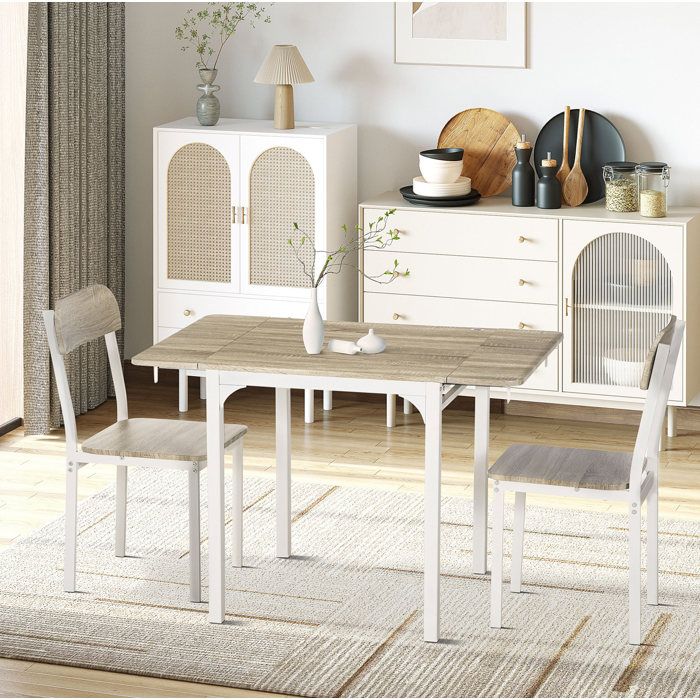 JOINERY table repas ensemble 3 pièces pliable gain de place 110 x 70 x 75 cm MDF acier naturel blanc cuisine salle à manger