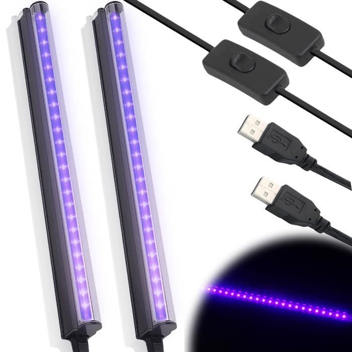 Lumière noire LED paquet de 2 barres de lampe à lumière noire UV barre de lumière noire USB 5W 28cm tube de lumière noire avec