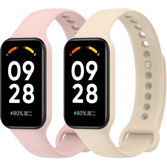 2 Pièces Bracelet Compatible avec Xiaomi Smart Band 8 Active/Redmi Smart Band 2 Femme Homme Souple Silicone Bracelet de Remplacement