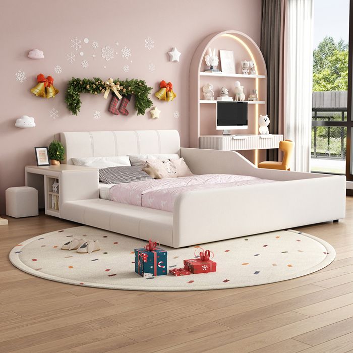 Lit combiné enfant - YEHTOKHOME - 140x200 - bureau latéral - rangement intégré - velours blanc