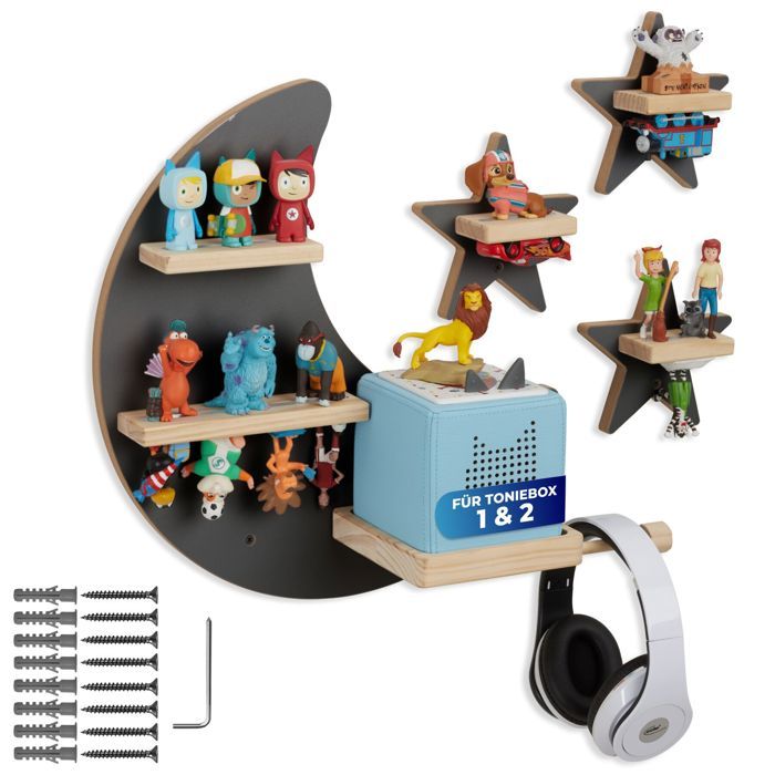 Étagère murale - TECTAKE - Étagère murale décorative MYLITTLESTORY STAR pour 25 figurines magnétique - Gris anthracite