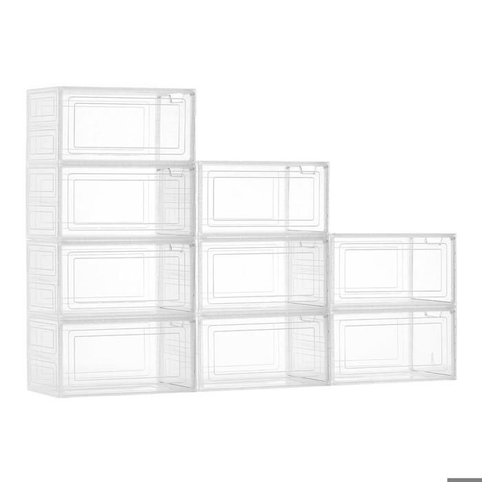 Organisation Dressing Boîtes de Rangement Chaussures Lot de 9 Plastique Blanc Transparent Porte Magnétique jusquà US 13