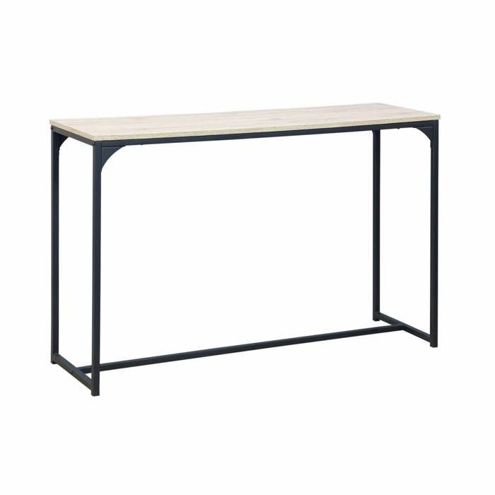 Console en métal noir et décor bois. 120x39x79cm - Loft - table d'appoint avec 1 barre de renfort