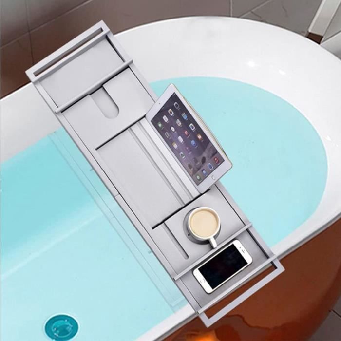 Plateau De Bain En Bambou Rétractable - Étagère Pour Baignoire Avec Support Tablet Et Verre à Vin | 70-105cm