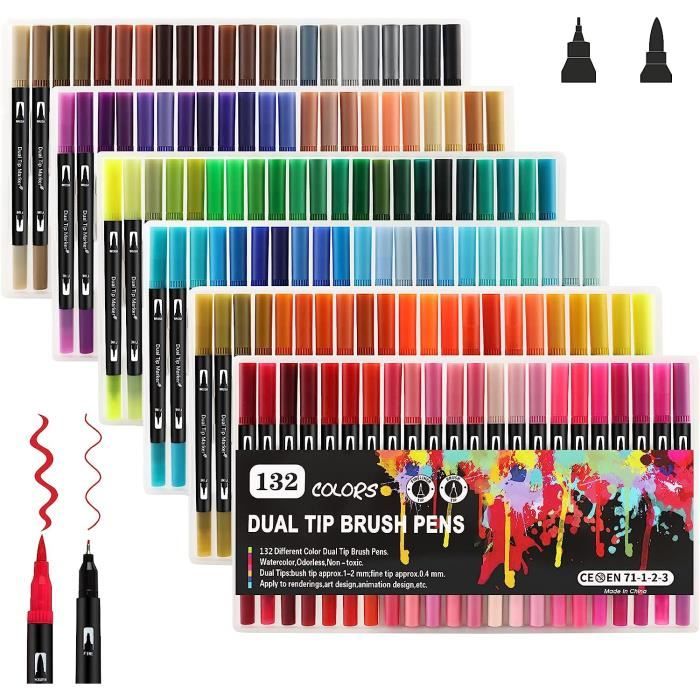 Coloriage, 132 Couleurs Stylo Aquarelle Dual Brush Pen Calligraphie  Lettrage Dessin Double Extrmit Pour Adultes Enfants Peinture Journal Livre  De Col