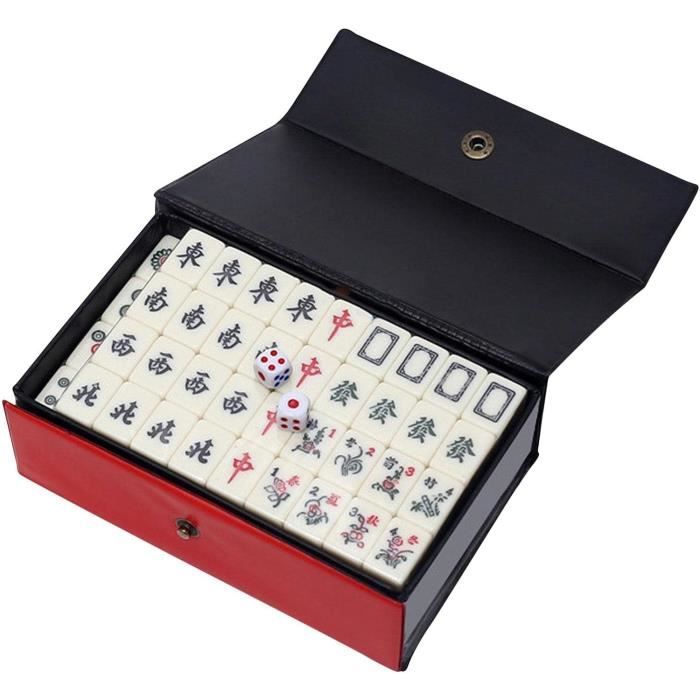 Pasuihcay Lot de 144 cartes de Mah Jong en papier Mahjong Chinois avec 2 dés Portable Voyage Divertissement Kit de cartes à jouer Nouveau