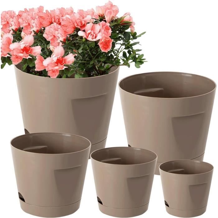 Lot De 6 Pots De Fleurs Avec Soucoupes - Plastique Noir 16cm, Trous Drainage - Pour Intérieur Et Balcon